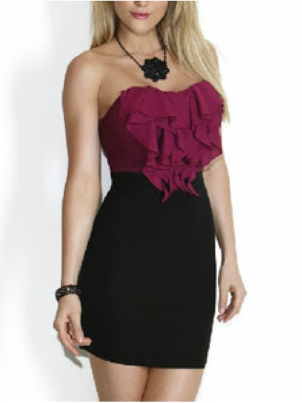 Body Central 2000s Mall Brand Strapless Ruffled Bodycon Dress Y2K